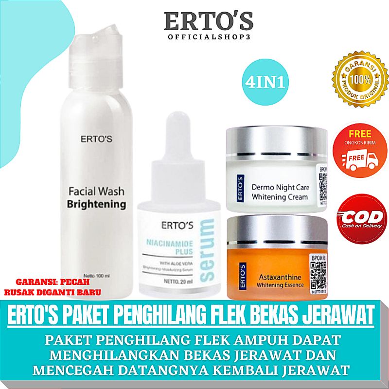 Erto's Paket Whitening Pemutih Wajah Dan Penghilang Jerawat - Ertos Facial wash , Niacinamide , asta
