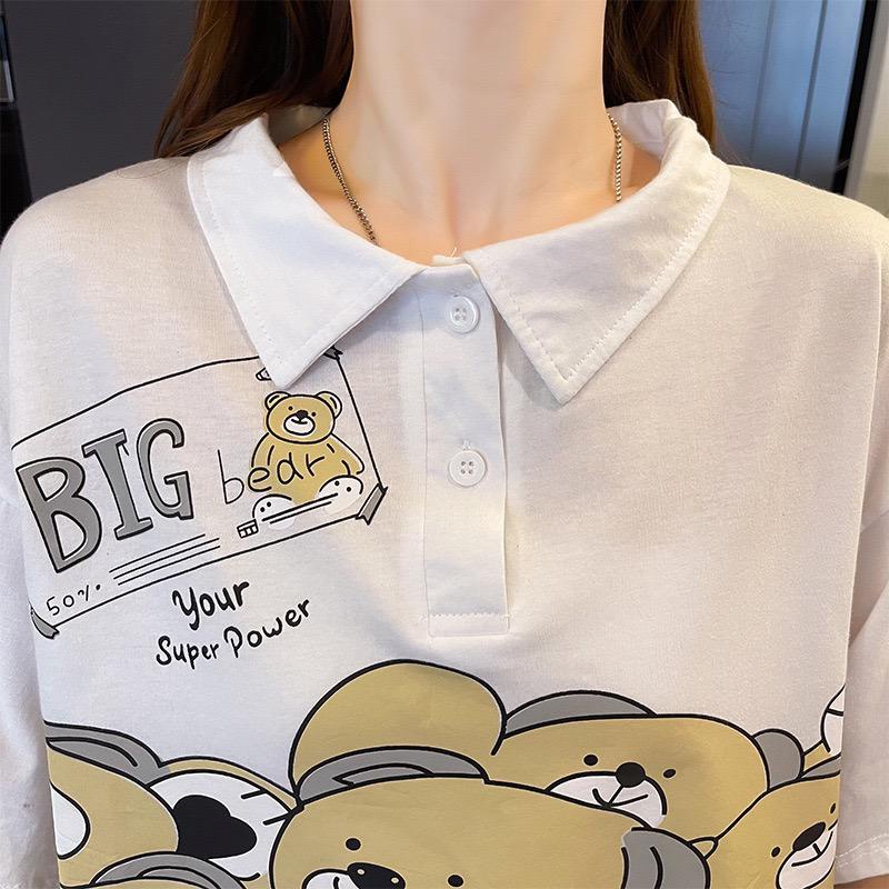 [littlecrab] Kaos Oversize Crop Berkerah Big Bear Hijau Putih Many Bears in Cashier Simple Unik T-shirt Polo Banyak Beruang Berkualitas Your Super Power Baju Kerja Kuliah Jalan Korean Style