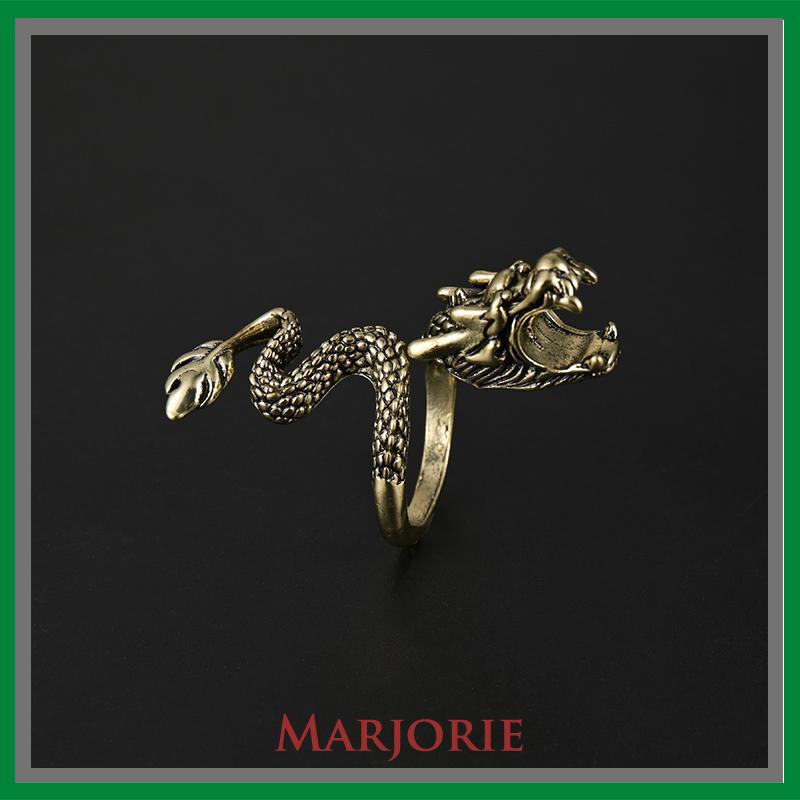 Cincin Naga Pria Keren Emas Creative Retro Style Dragon Design Ring Holder For Gift-MJD