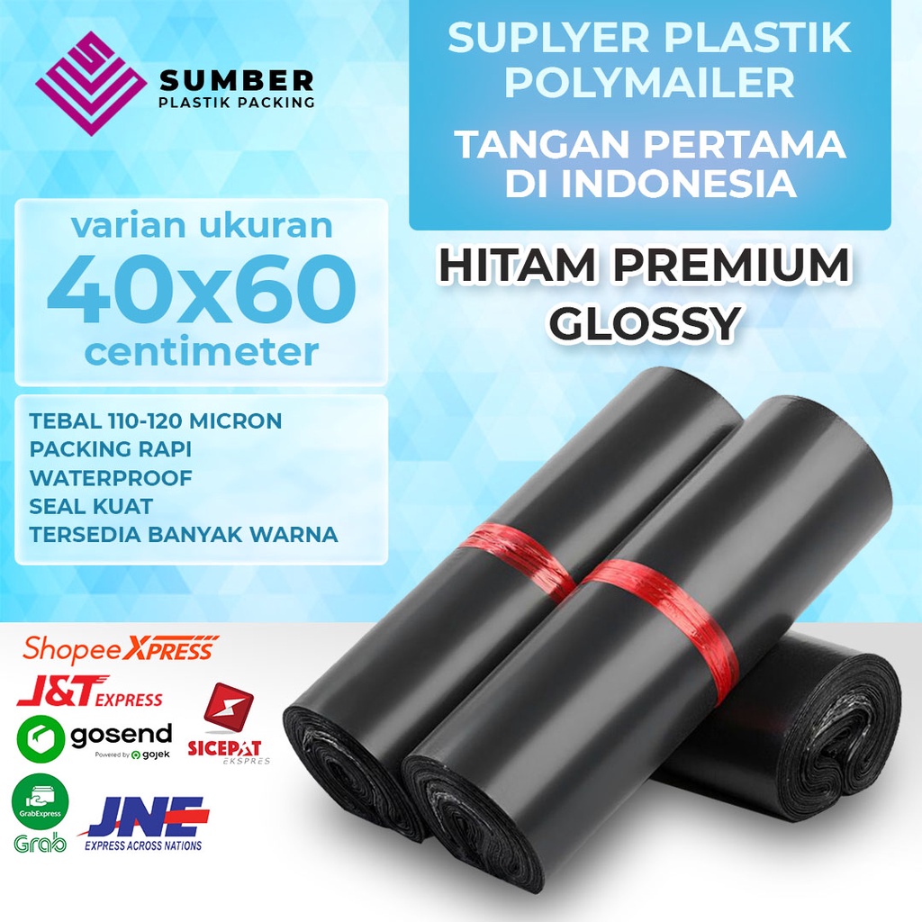 

[50 PCS] 40x60 PLASTIK PACKING POLYMAILER HITAM GLOSSY TEBAL 0,12mm TERMURAH