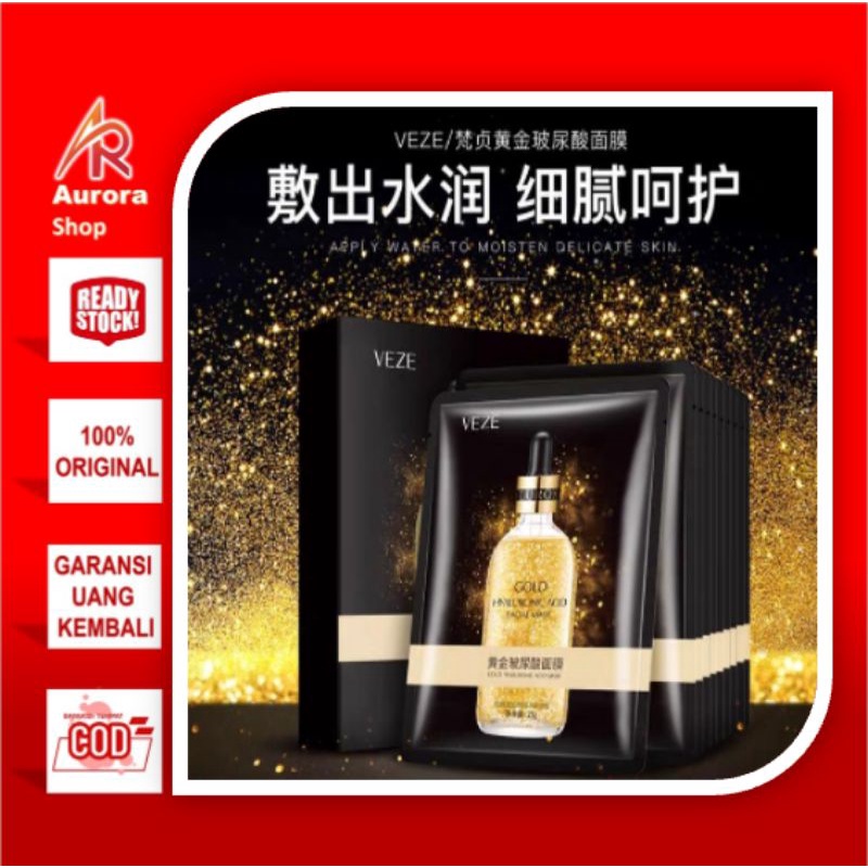 [BPOM] - Veze 24K Pure Gold Hyaluronic Acid Facial Mask Masker Wajah 24K Gold By AURORA
