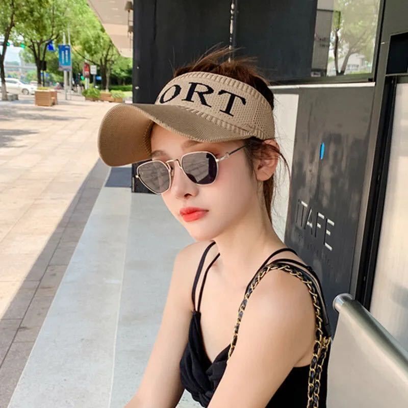 WE Topi Wanita Knit Visor SPORT Baseball Cap Topi SPORTS Olahraga Rajut Katun Topi Pantai Sunshade