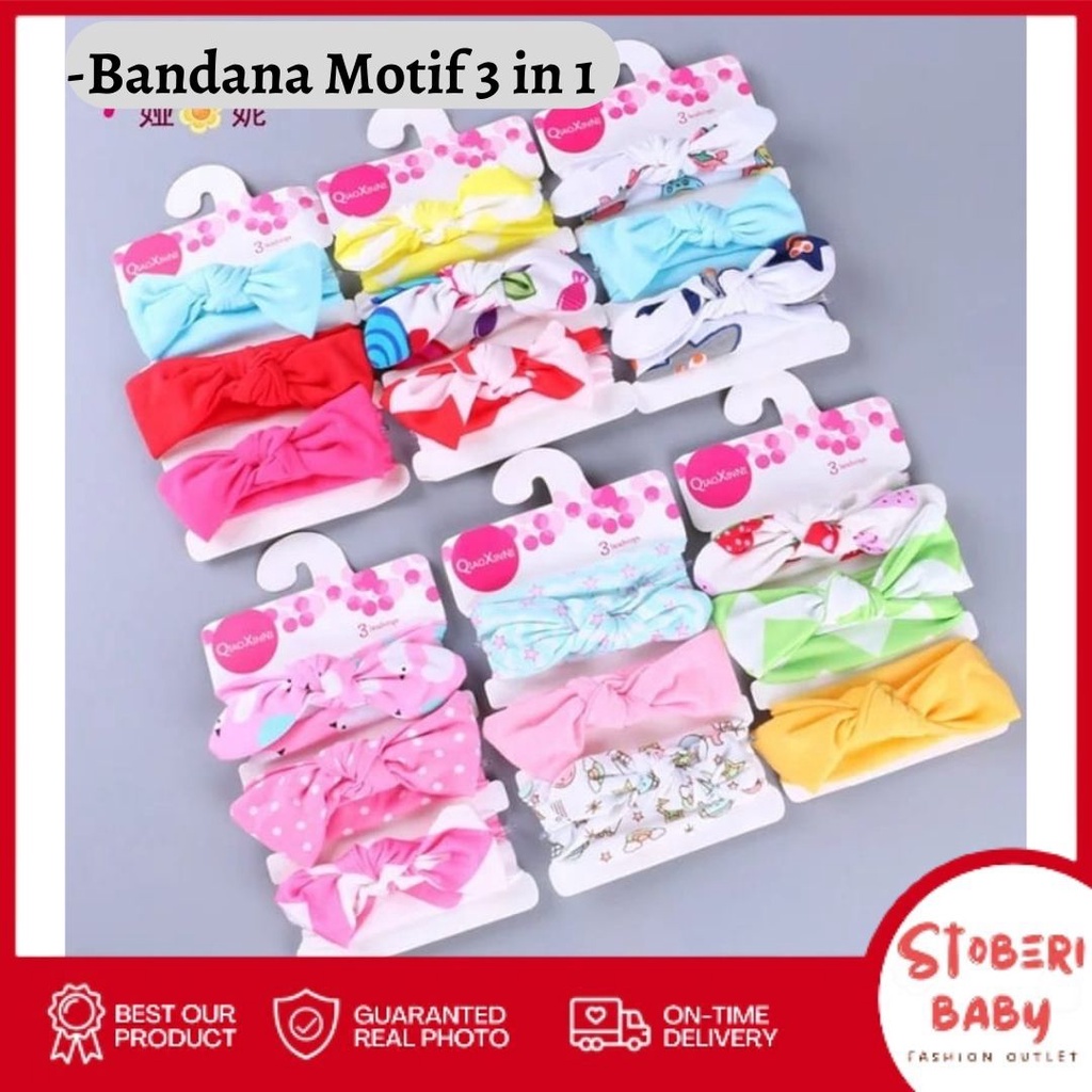 stoberi baby - Baby HEADBAND MOTIF 3 in 1 Bandana Bando Pita Bayi Anak