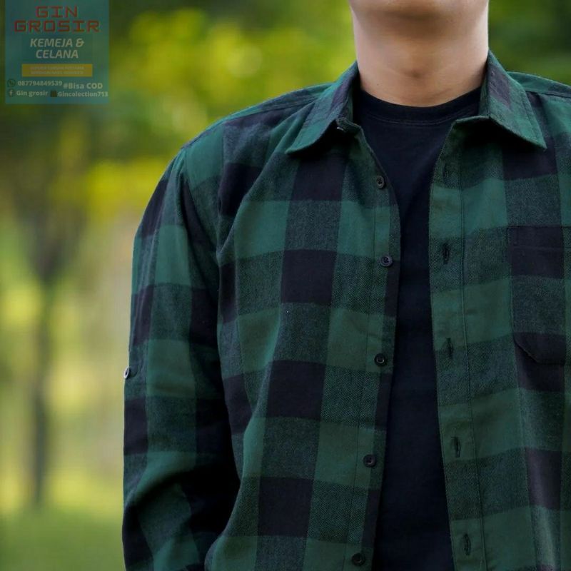 kemeja flanel motif catur hijau premium BestSeller