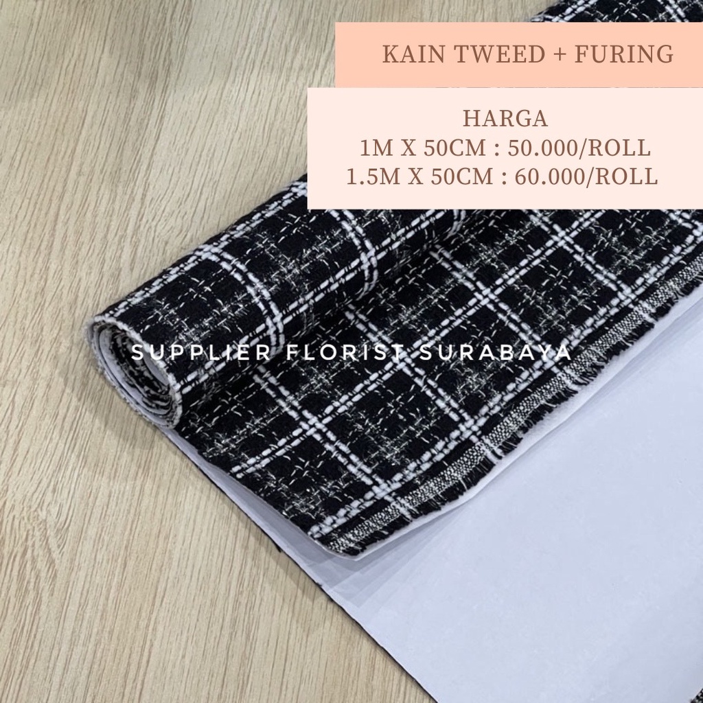 KAIN TWEED + KERTAS FURING 50CM X 1 METER / 1,5 METER BAHAN LEBIH KOKOH TIDAK PERLU POLA TABUNG LAGI