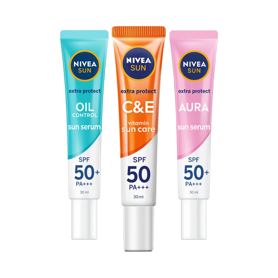 NIVEA Sun Face Serum Oil Control 30ml, NIVEA Sun Face Serum Instant Aura 30ml, NIVEA Sun Extra Protect C&amp;E 30ml