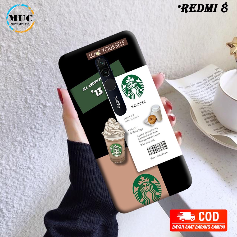 Case REDMI 8 [S.S] Hardcase 3D Fullprint Fashion MINUMAN STARBUCKS bumper kesing & cover bisa COD