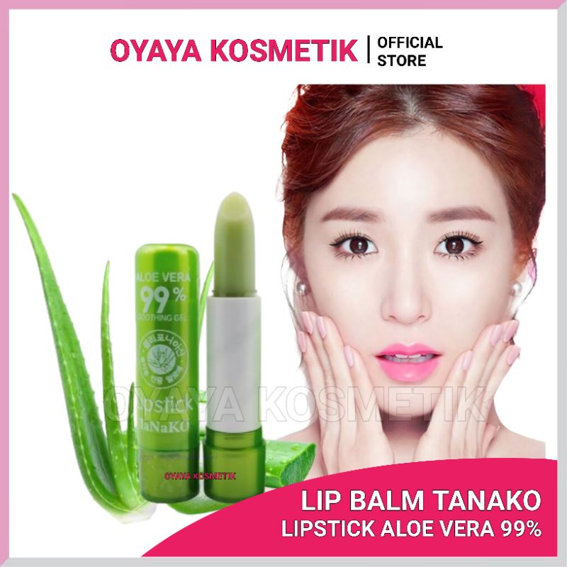 Lipstik Lip Balm Aloe Vera Tanako 99% Lidah Buaya Lipstick Aloevera Magic Lipbalm Melembutkan Bibir Mengembalikan Kecerahan Mengembalikan Warna Natural Pada bibir Rusak Lipstik Berkualitas Oyaya Kosmetik Pekanbaru Riau Grosir ecer