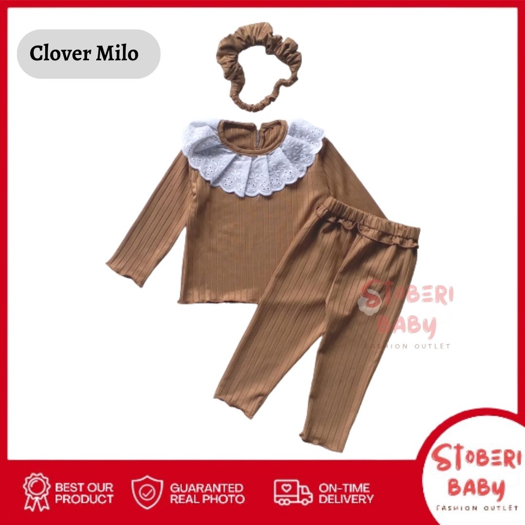 stoberi baby - BBB CLOVER setelan anak perempuan jumper bayi polos lucu free headband