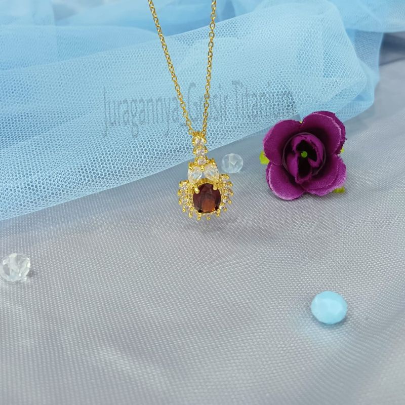 KALUNG BULAT PITA ZIRCON PERHIASAN TITANIUM  MEWAH ANTI KARAT&amp;ANTI LUNTUR