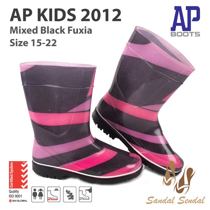 Sepatu Boot Anak AP BOOTS 2012 Mixed Black Fuxia - Sepatu Boot Karet