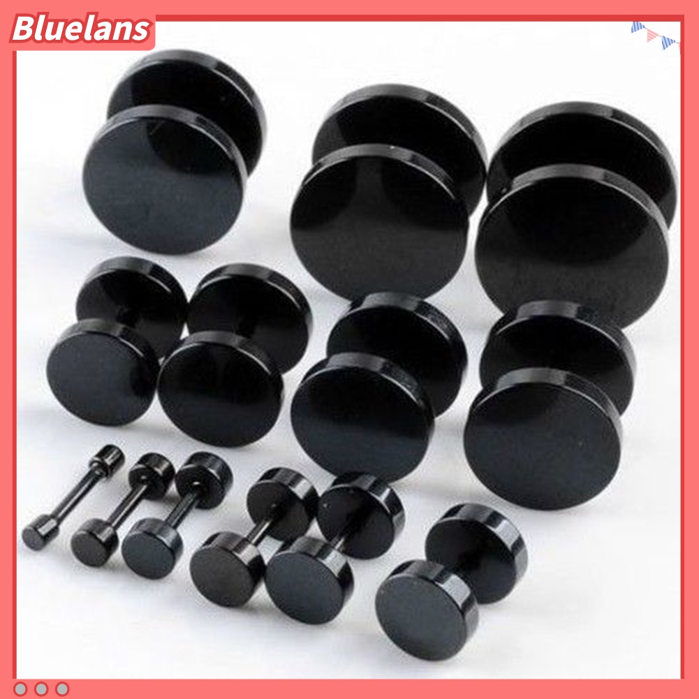 Bluelans Anting Stud Piercing Bentuk Bulat Bahan Stainless Steel Warna Hitam Ukuran 3mm - 14mm Gaya Punk Untuk Pria