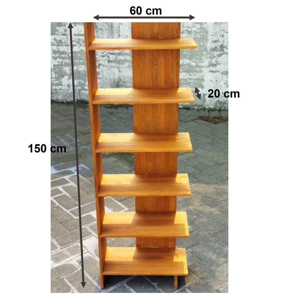 Rak Dinding Buku / Rak Sudut Baca / Rak Sudut Kayu 5 Tingkat Full Solid Ukuran Custom