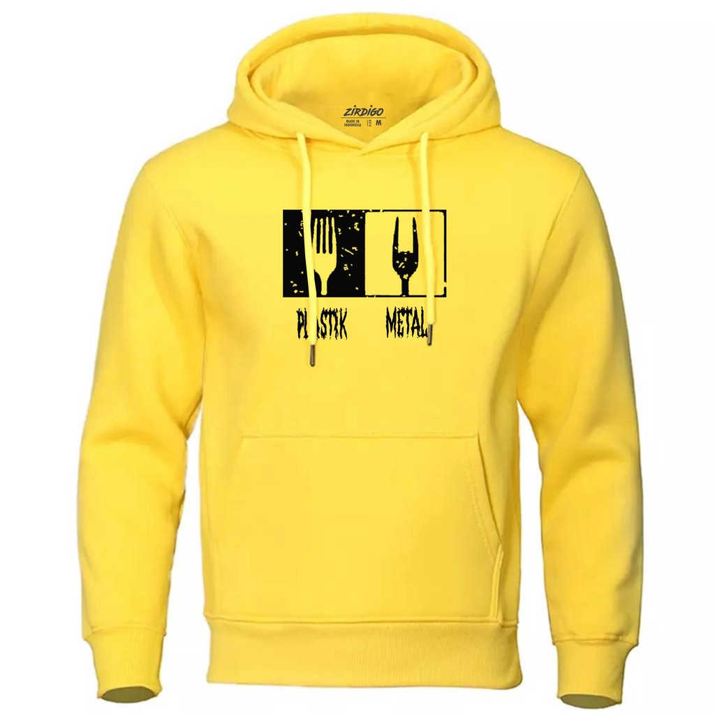 COD Sweater Hoodie Distro Metal Plasti Text Hitam Premium Quality Sablon Printing Hoodie Pria &amp; Wanita Hoodie Gambar Hoodie Termurah Hoodie Terlaris