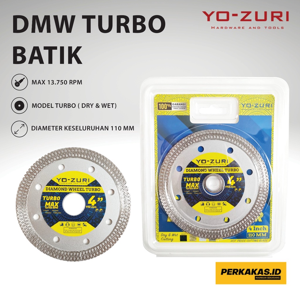 Mata Pisau Potong Keramik Diamond Wheel 4 Inch Dry &amp; Wet Hot Press TURBO YOZURI