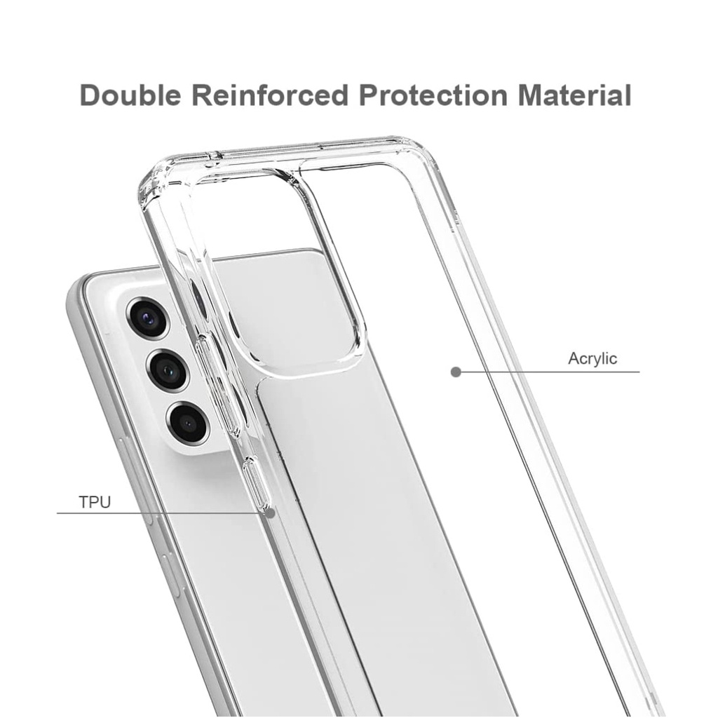 SPACE ORI CLEAR Crystal Samsung M53 M52 M33 M32 M22 M23 M13 M12 A03 A03s A03Core A04 A04s A02s A02 Hardcase Back Plastic Acrylic (Military Drop Tested) Original Anti-Yellow Super Grade Protection Hard With Soft Bumper Case Natural Galaxy Fe 4G 5G S Core