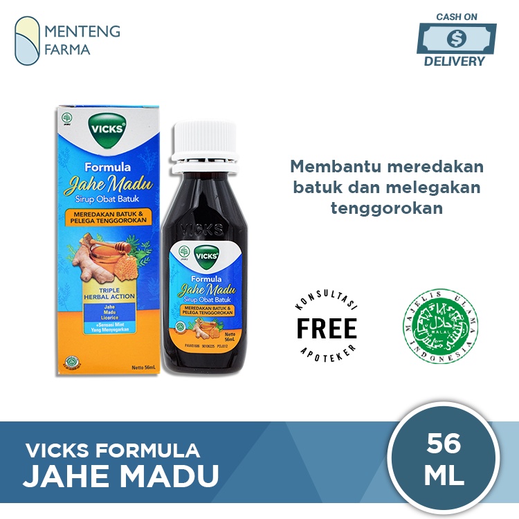 Vicks Formula Jahe Madu Sirup Obat Batuk 56 mL - Pereda Batuk dan Pelega Tenggorokan