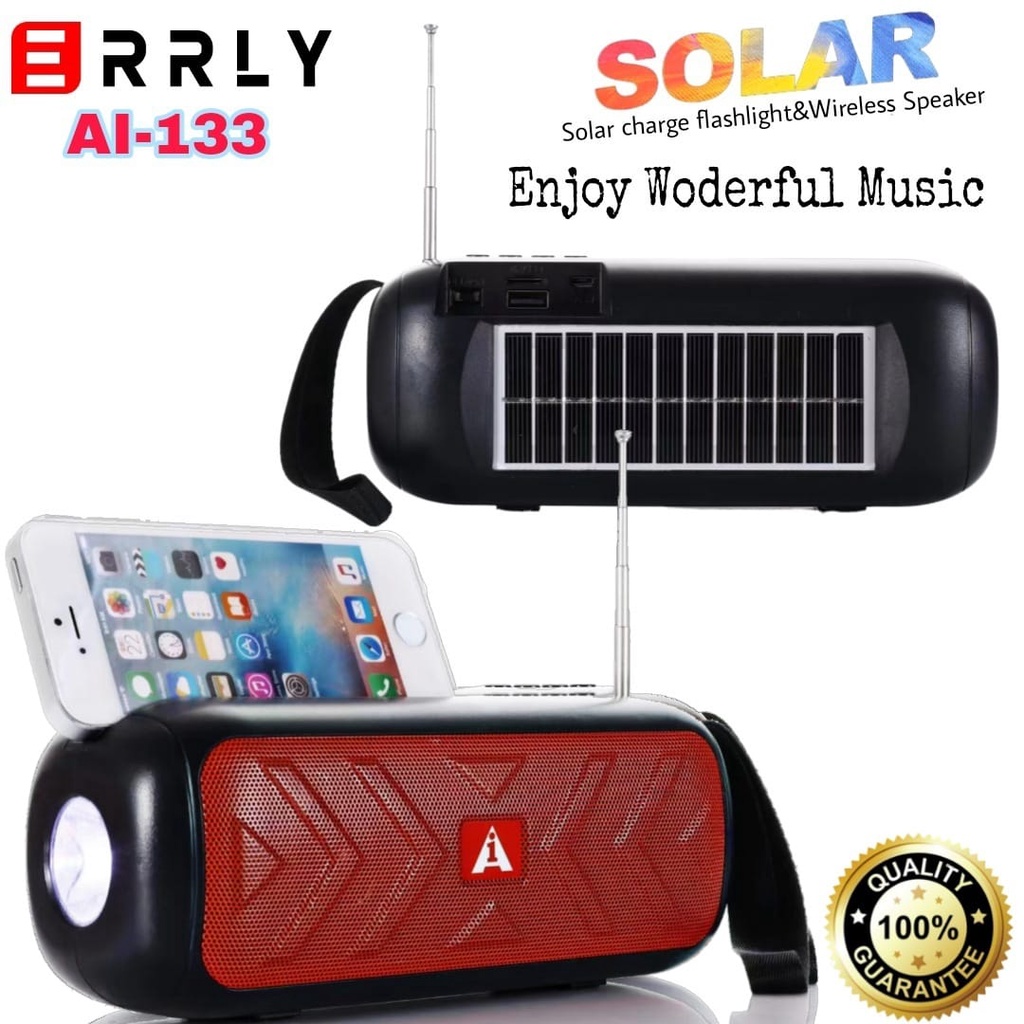 Speaker Bluetooth ERRLY  AI 133 Speaker Solar Recharge Panel Surya Speaker FM Antena Radio Speaker Aktif Senter Flashlight