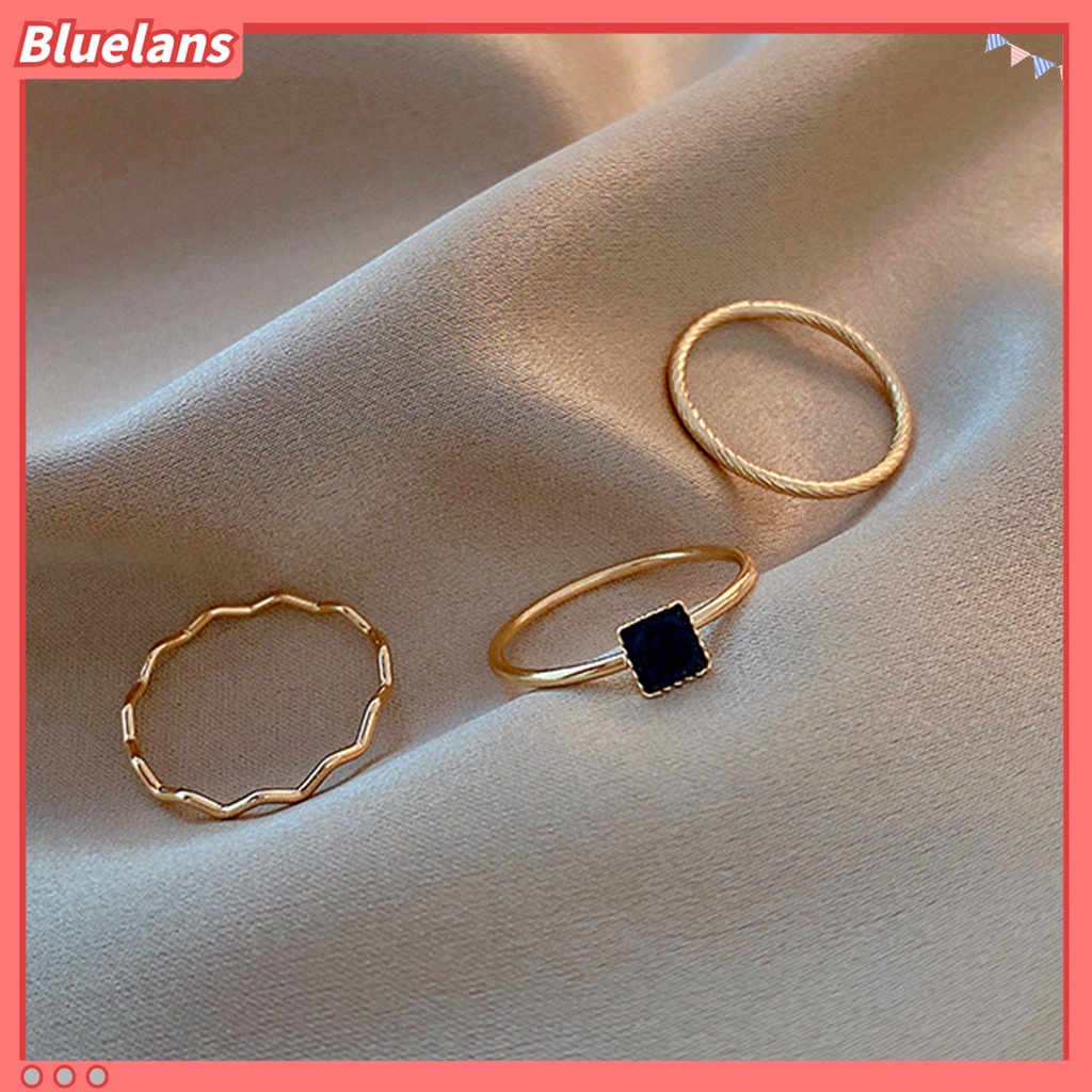 5pcs / 3 Pcs Cincin Jari Model Glossy Tahan Lama Stackable Untuk Wanita