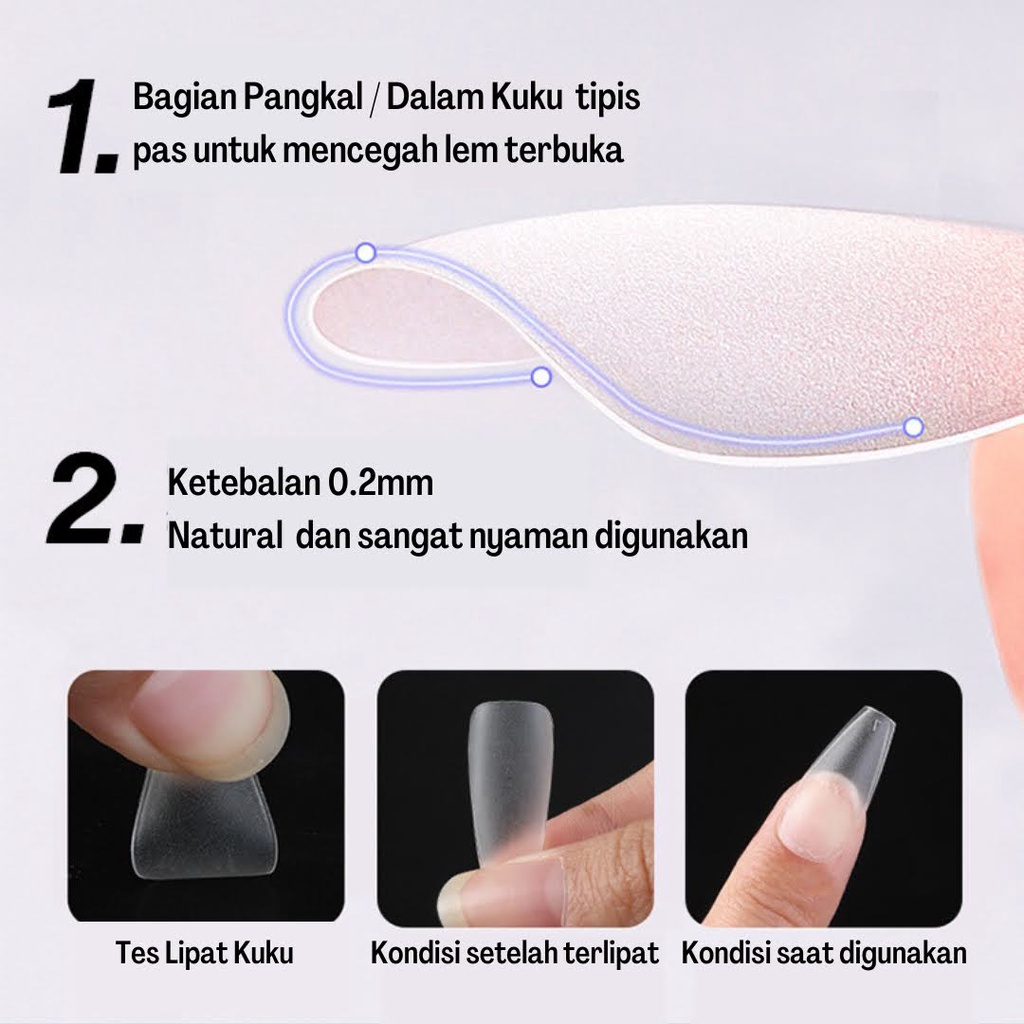 Kuku Palsu Potongan Ultra-Tipis Ringan Tanpa Jejak Nyaman Digunakan Kesan Alami / Asli Panjang / Pendek Berkualitas Nail Manicure Fake Nails