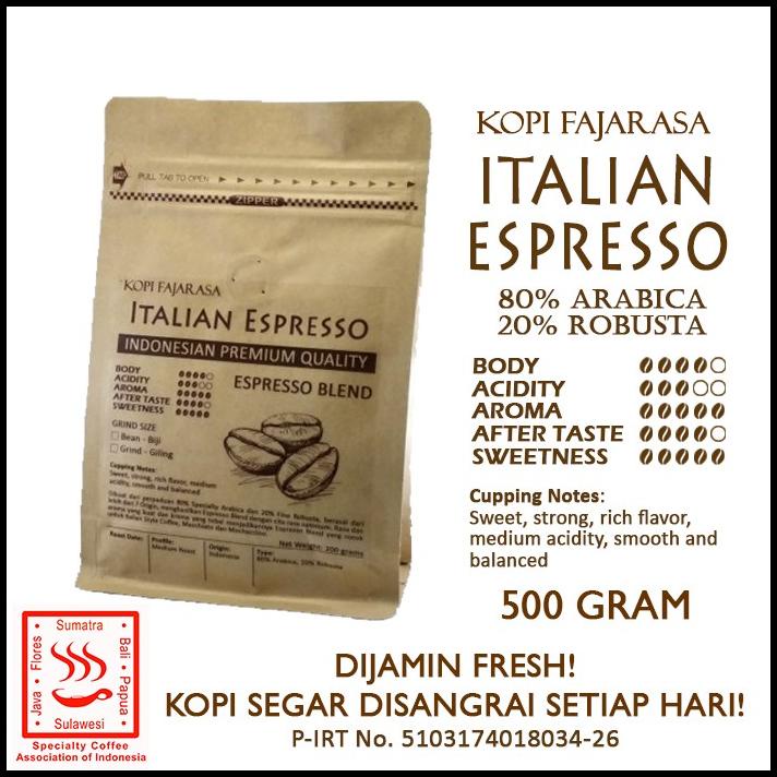 

Kopi Fajarasa Italian Espresso Biji Kopi Espresso Blend 500 Gram