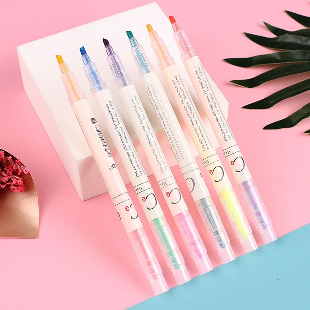 Top 6PCS/Set Pen Neon Hadiah Anak Warna Permen Tangan Akun Dua Kepala Penanda Set