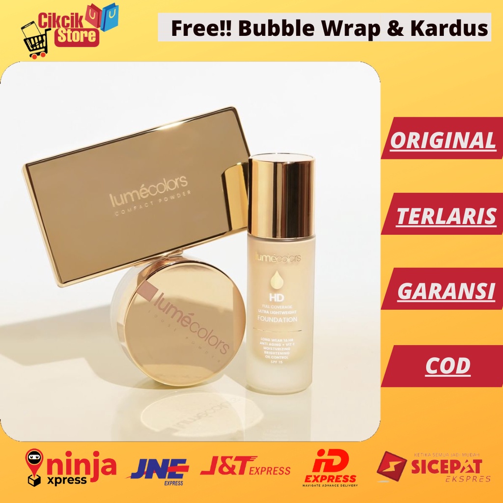 PAKET HEMAT Lumecolors Bedak Padat Foundation dan Bedak Tabur Tahan Lama Make Up Pengantin Compact P