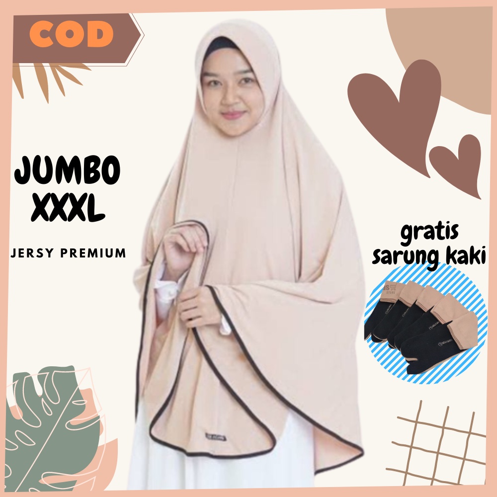 Hijab Kerudung Syari Polos Ukuran Super Jumbo XXXL Terlaris Jilbab Instan Syar'i Pet Besar Lebar Tan