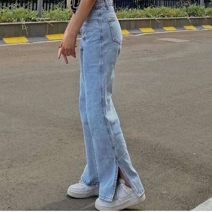 Menarik Kulot Jeans Hight Waist Premium / Kulot Jeans Belah Samping / Kulot Jeans HW Wanita