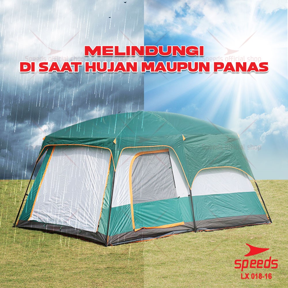 SPEEDS Tenda Camping Tent Besar Muat 3-5 Orang Tenda Kemah Outdoor + Kanopi Double Layer 018-16