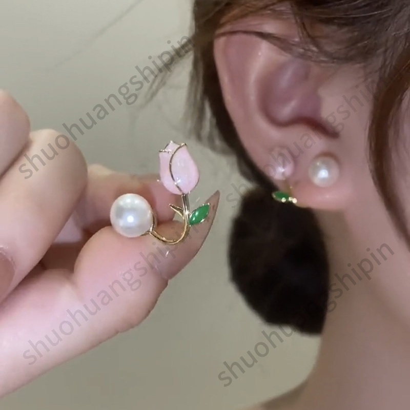 Anting Bentuk Bunga Aksen Mutiara Gaya Elegan