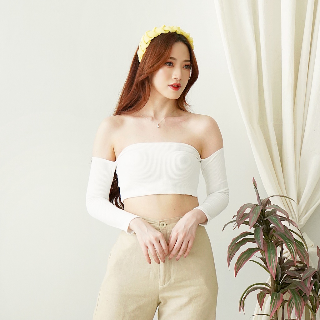 Korean Crop Top Sabrina Longsleeve Top Lengan Panjang Wanita 171