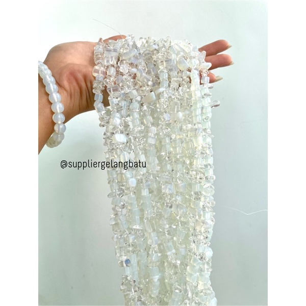 kerikil batu alam moonstone putih white opalite renceng 1cm akik