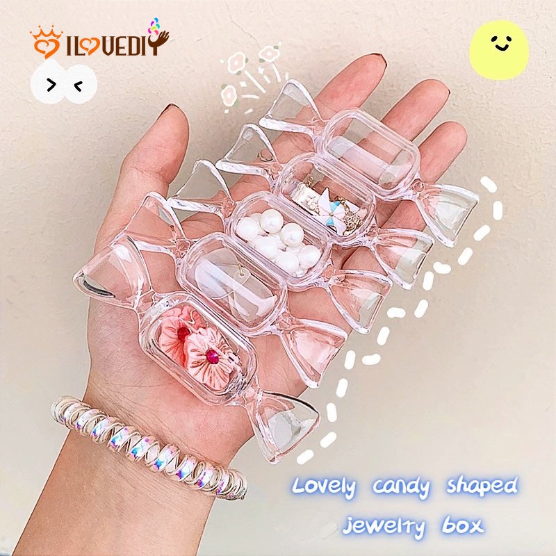 Kotak Kemasan Display Perhiasan Cincin Anting Liontin Bentuk Permen Bahan Plastik Kotak Perhiasan Mini Transparan Untuk Travel