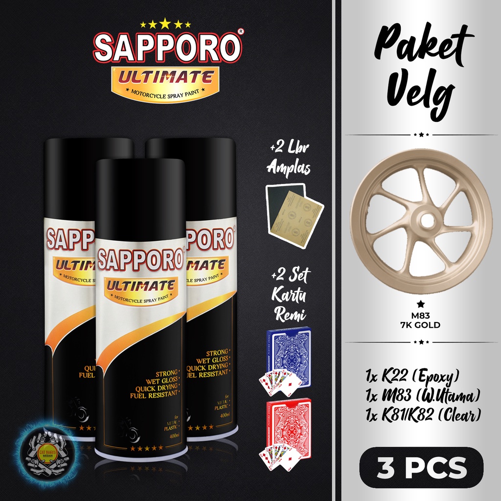 PAKET VELG M83 7K GOLD SAPPORO ULTIMATE CAT SEMPROT 400 ML WARNA SILVER EMAS LIGHT BRONZE BEIGE GR Y