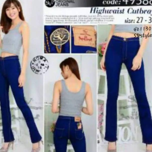 Celana jeans wanita sv7 cutbray haight waist warna hitam,navy,aqua 420 422 421 4180 4142 (KODE F3569