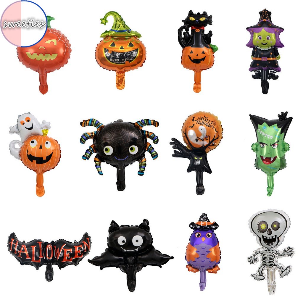 10pcs / set Balon Motif Kartun Labu / Laba-Laba / Hantu / Tengkorak Untuk Dekorasi Pesta Halloween