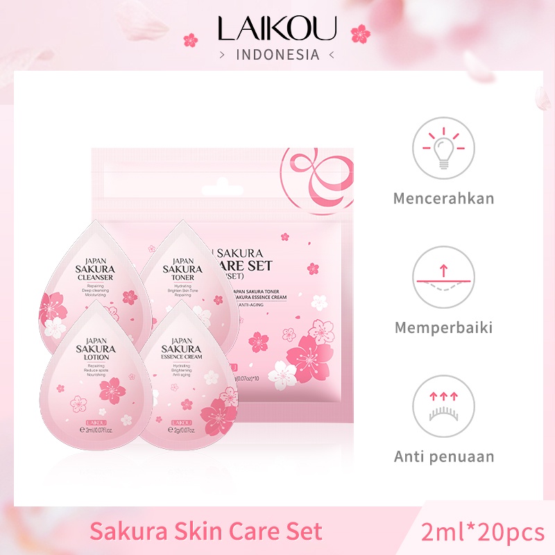 LAIKOU Sakura Krim Pemutih Toner Pelembab Mengencangkan Melembabkan Anti Penuaan 20 pcs