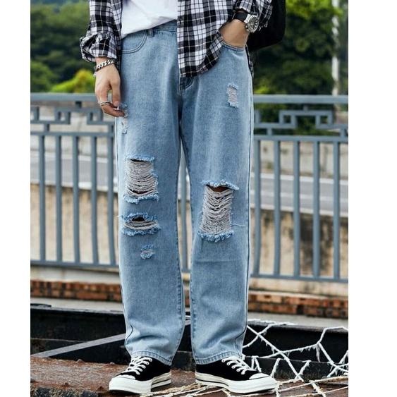 GRG.18Oc22ᵂ • CELANA SOBEK PRIA RIPPED JEANS ROBEK STANDAR REGULER BASIC DENIM PREMIUM 27-38