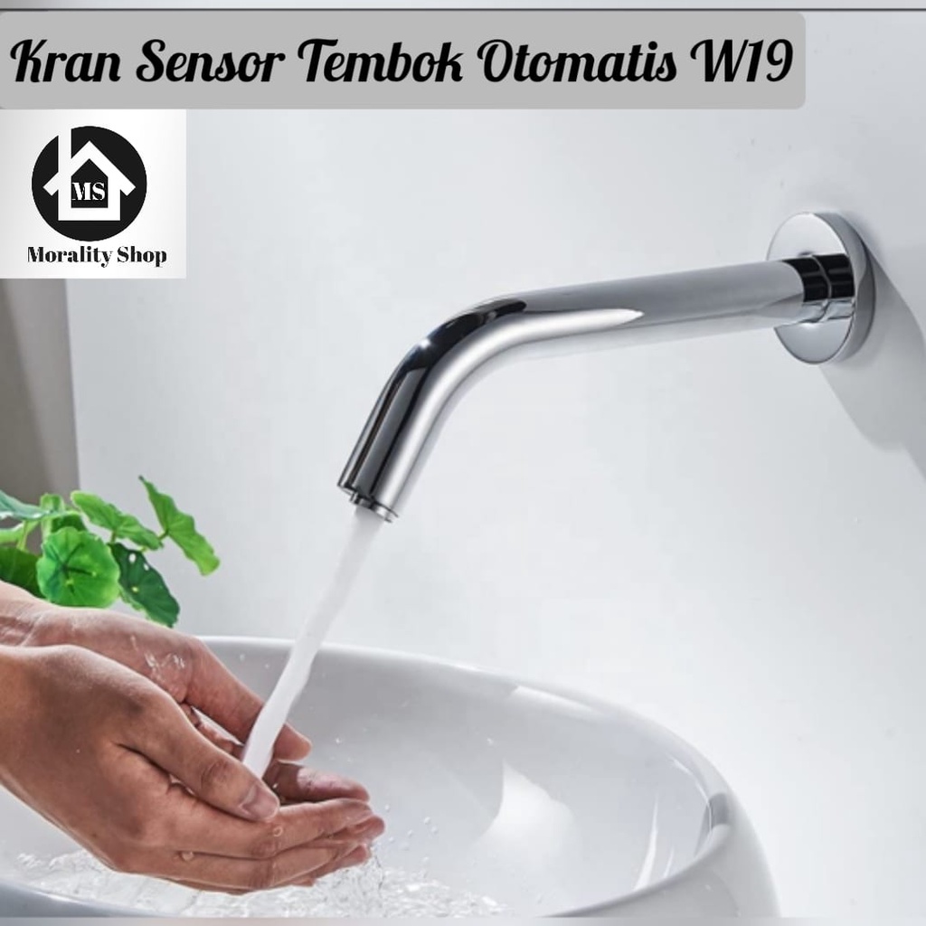 Kran Tembok Wastafel Sensor Otomatis Chrome W19-Wall Sensors Brass Faucet Auto Cold Only Keran air Washtafel Cuci Tangan