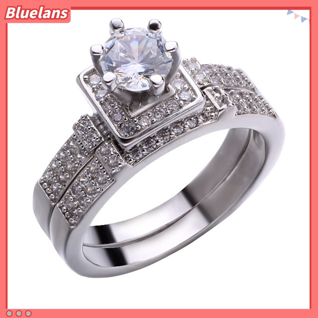1 Pasang Cincin Berlian Imitasi Bentuk Geometris Untuk Pernikahan