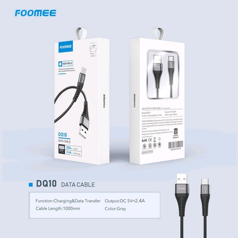 FOOMEE DQ10 Cable Charger TYPE-C Metal Fast Charging 1M