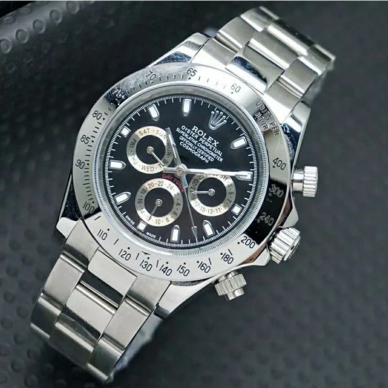 Jam Tangan Rolex Daytona Autometic Warna Silver Plat Hitam - Jam Tangan Rolex Daytona