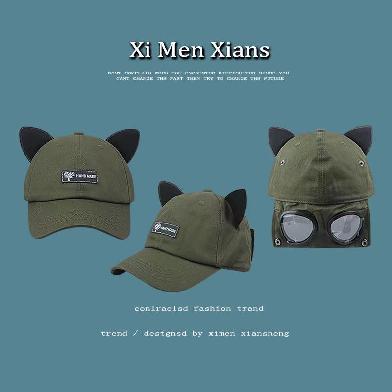 Topi visor Pria / Wanita Desain Telinga Kucing Dengan Kacamata Hitam Untuk outdoor