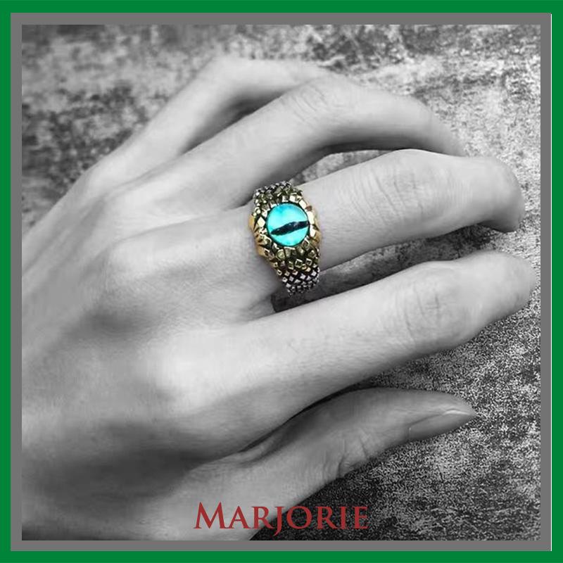 Cincin Pria keren Desain cincin adjustable Mata Merah Bahan Metal Gaya Retro Punk Rock cincin batu akik Untuk Pesta Motor-MJD