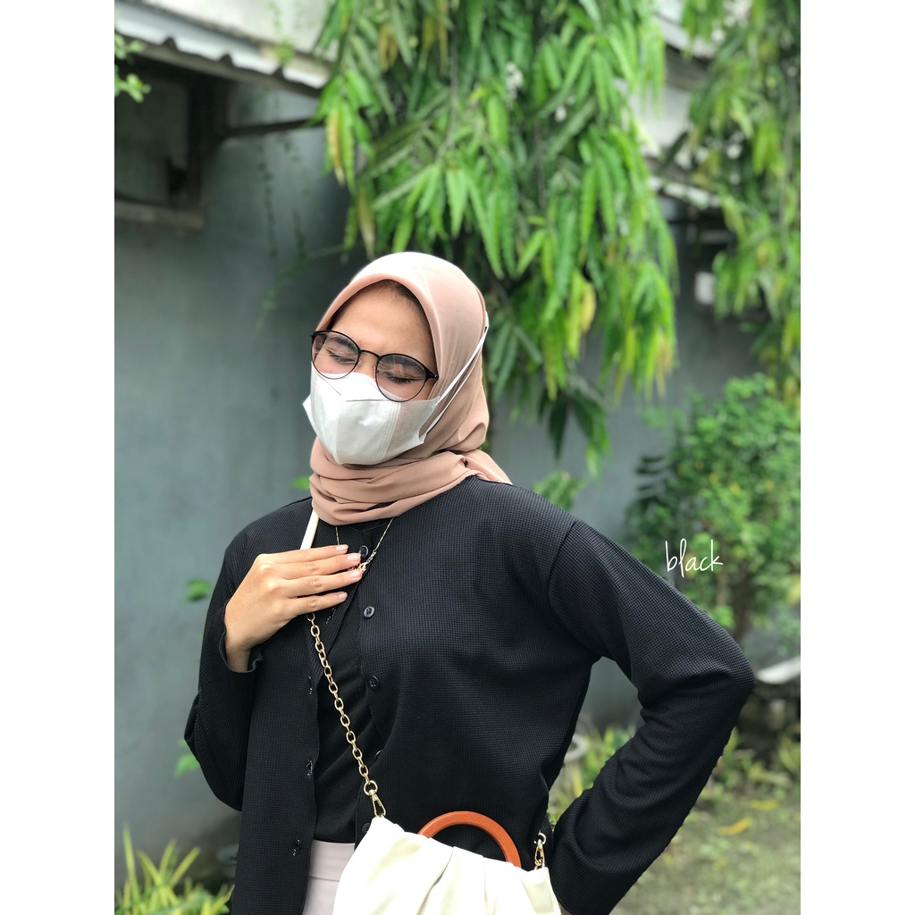 CARDIGAN WAFFLE KNIT CROP WANITA OVERSIZE