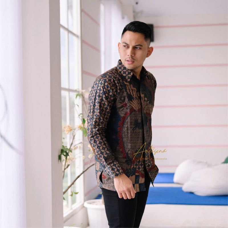 WIRYAWAN Kemeja Batik Pria Modern Lengan Panjang Full Furing Katun Halus Solo - Baju Batik Pria Seragam Kerja Kantor