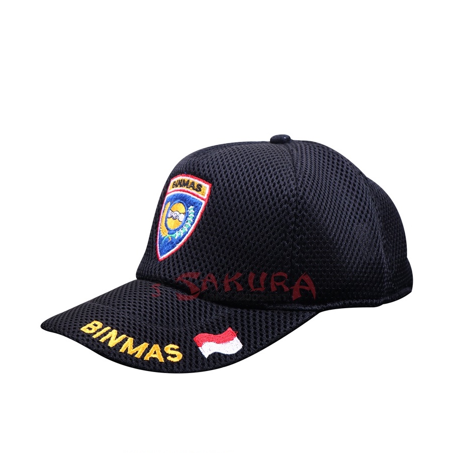 Topi Binmas Merah putih Jaring Warna Hitam