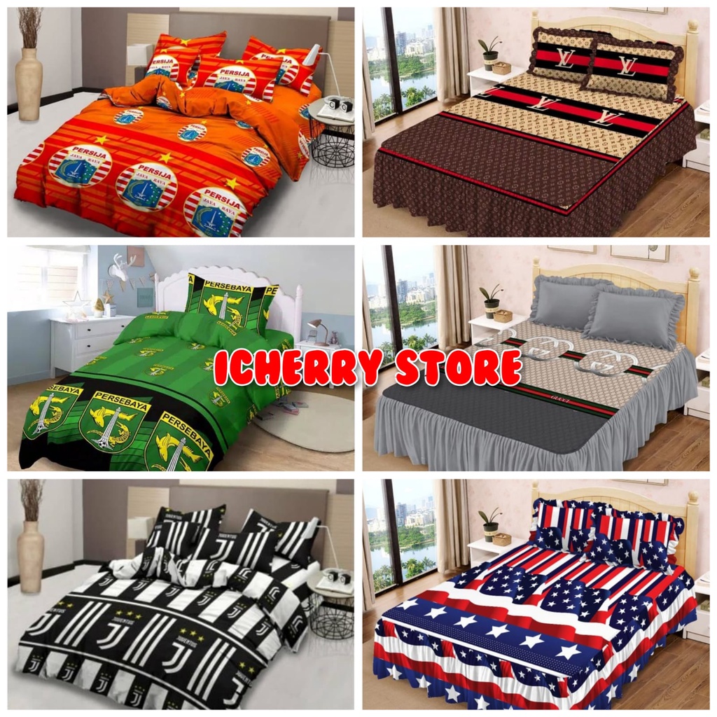 3in1 Sprei Lady Rose 3D Rumbai King 180x200 Queen 160x200 Motif Gc Guci Abu, Lv Louis Coklat,Chelsea
