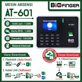 Mesin Absensi Jari BioFinger AT-601, Excel, LAN, Cloud, Kartu RFID